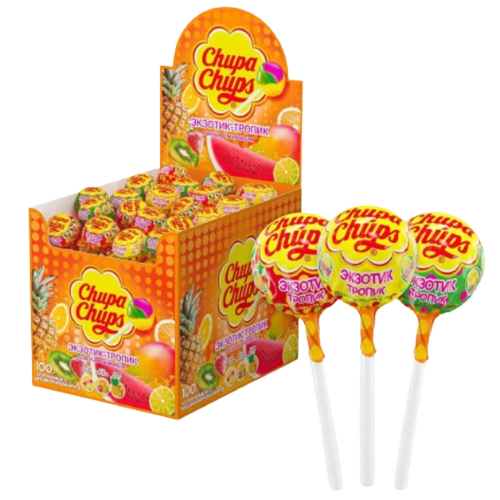 Карамель «Chupa Chups» ассорти со вкусом экзотических фруктов, 14г*100шт.