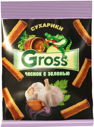 8.6 Snacks ~ Сухарики GROSS Чеснок и зелень 40гр*60шт