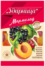 2.1 Marmalade ~ Мармелад Ассорти со вкусами Яблока, Персика, Вишни, Чёрной смородины»  275гр*12шт