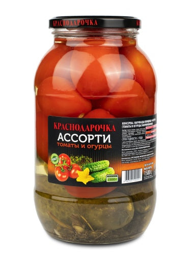 Ассорти томаты, огурцы в заливке «Краснодарочка», 1500 г.