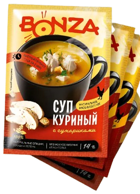 E05. Dry soup ~ Суп-пюре КУРИНЫЙ с сухариками 18гр*24шт