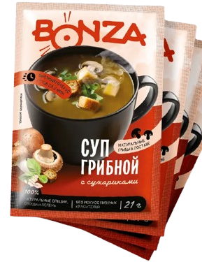 E05. Dry soup ~ Суп-пюре Грибной с сухариками 18гр*24шт