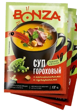 E05. Dry soup ~ Суп-пюре Гороховый с копченностями и сухариками 18гр*24шт