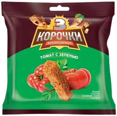 (182)Сухарики «3 Корочки» со вкусом томата и зелени 100г*25шт