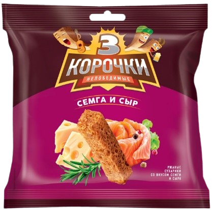 (181)Сухарики «3 Корочки» со вкусом сёмги с сыром 100г*25шт