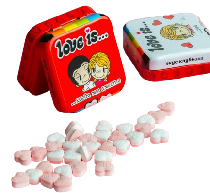 Baby's foods & Lolipops Gum  ~  «Love Is» Освежающие конфеты в форме сердца вкус клубника 20гр*12шт