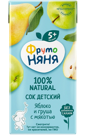 B05. Baby food ~ Cок из яблок и груш с мякотью гипоаллергенный 200мл*18шт