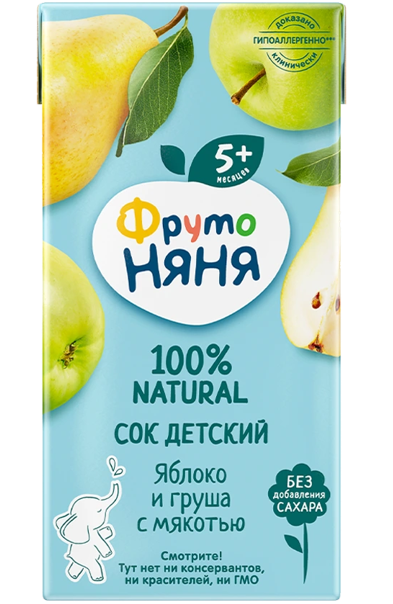 B05. Baby food ~ Cок из яблок и груш с мякотью гипоаллергенный 200мл*18шт