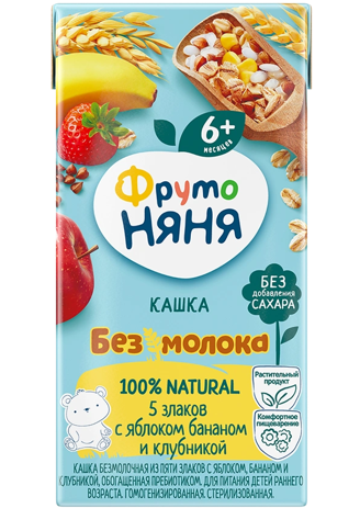 Baby's foods ~ «ФрутоНяня» Каша жидкая безмолочная 5 злаков с яблоком, бананом и клубникой 200гр*18шт