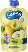 Baby's foods ~ «Бегемотик Бонди» Пюре фруктовое Яблоко и груша 90гр*12шт