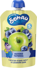 Baby's foods ~ «Бегемотик Бонди» Пюре фруктовое Яблоко и черника 90гр*12шт