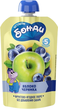 B03. Baby food ~ Пюре фруктовое Яблоко и черника 90гр*12шт