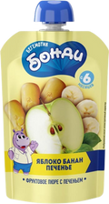 Baby's foods ~ «Бегемотик Бонди» Пюре фруктовое Яблоко, банан, печенье 90гр*12шт