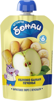 B03. Baby food ~Пюре фруктовое Яблоко, банан, печенье 90гр*12шт