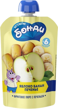 B03. Baby food ~Пюре фруктовое Яблоко, банан, печенье 90гр*12шт