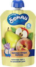 Baby's foods ~ «Бегемотик Бонди» Пюре фруктовое Яблоко, груша и персик 90гр*12шт