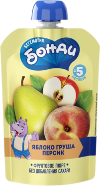 B03. Baby food ~ Пюре фруктовое Яблоко, груша и персик 90гр*12шт