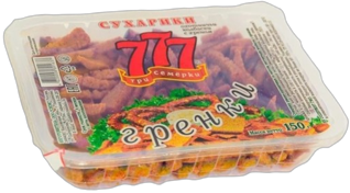 Гренки 777 ржано-пшеничные со вкусом охотничьих колбасок и хрена 150гр*12шт
