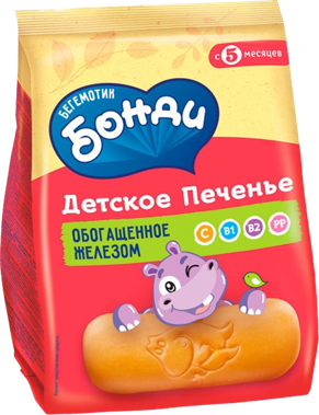 Baby's foods ~ *Бегемотик Бонди* Детское печенье железо 180г*10шт
