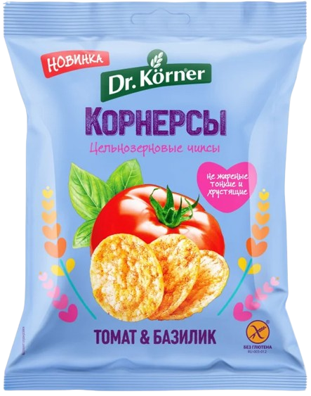 9.1 Crackers ~ Dr. Körner Чипсы Dr. Korner цельнозерновые с томатом и базиликом 50гр*14шт