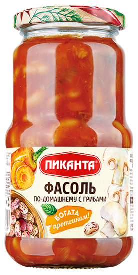 "Пиканта" Фасоль по-домашнему с грибами, 530г/6шт.