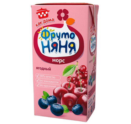 Морс ФрутоНяня из клюквы, черники и вишни, 200 мл*18шт.