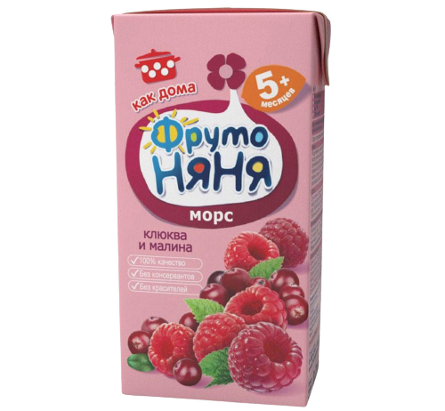 Морс ФрутоНяня из клюквы и малины, 200 мл*18шт.