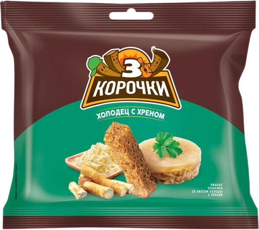 Сухарики «3 Корочки» со вкусом холодца с хреном 100г*25шт (183)