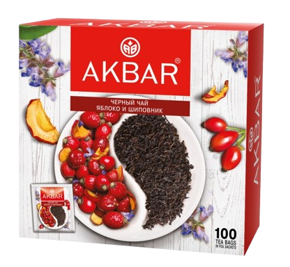 «Akbar» Black tea Чай Akbar Яблоко и шиповник 100п*6шт