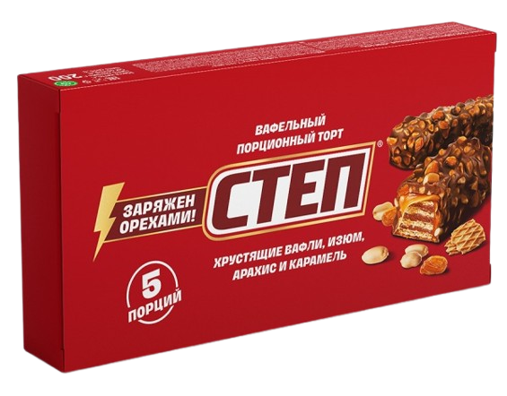 *Славянка* Торт вафельный порционный «Степ MIX» изюм, арахис, карамель 200гр*12шт