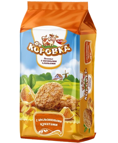 3.4 Cookies ~ Печенье Коровка с овсяными хлопьями и апельсиновыми цукатами  152гр*12шт