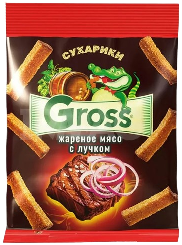 8.6 Snacks ~ Сухарики GROSS Жареное мяса с лучком 40гр*60шт